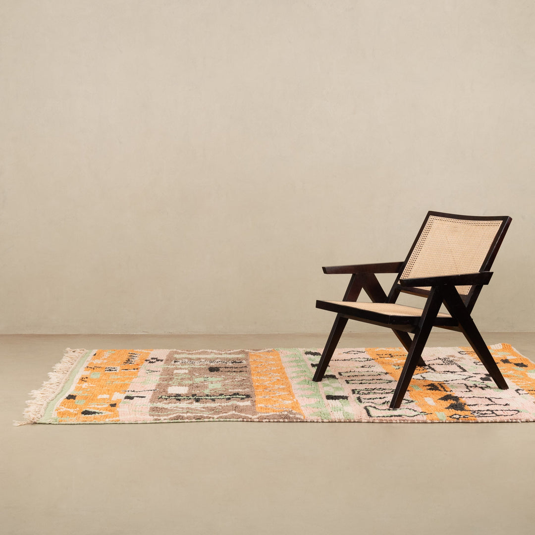 Orange And Peach Hand Knotted Contemporary Moroccan 5.6x8.9 Wool Rug - The Rug Decor