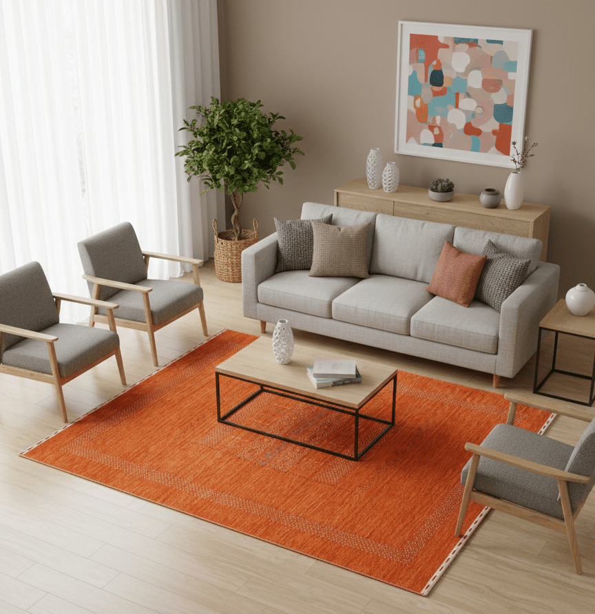 Orange And White Modern Design Hand Loomed Wool Area Rug - The Rug Decor