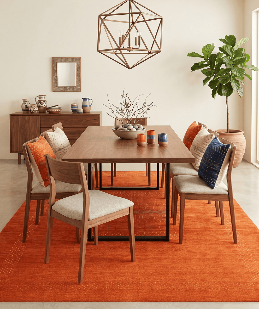 Orange And White Modern Design Hand Loomed Wool Area Rug - The Rug Decor