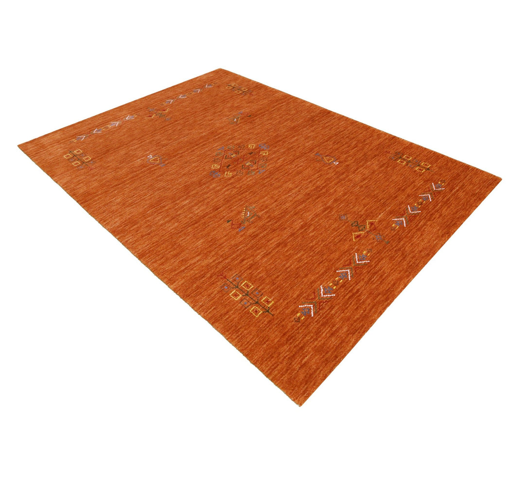 Orange Center Pattern Hand Loomed Wool Area Rug - The Rug Decor