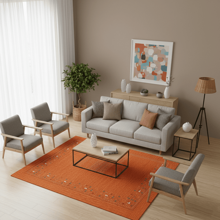 Orange Center Pattern Hand Loomed Wool Area Rug - The Rug Decor