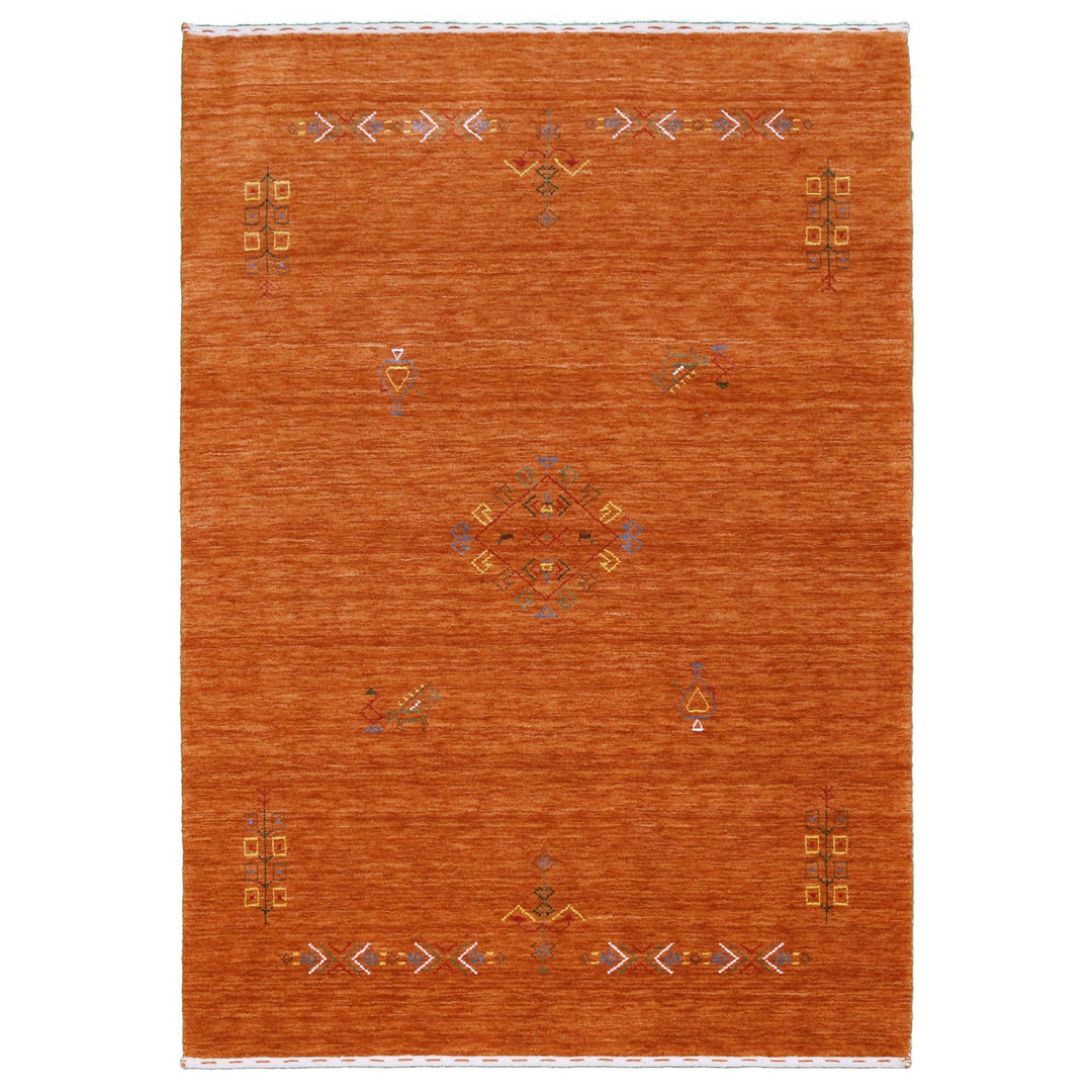 Orange Center Pattern Hand Loomed Wool Area Rug - The Rug Decor