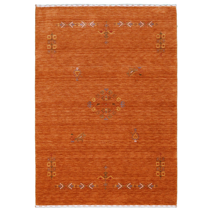 Orange Center Pattern Hand Loomed Wool Area Rug - The Rug Decor