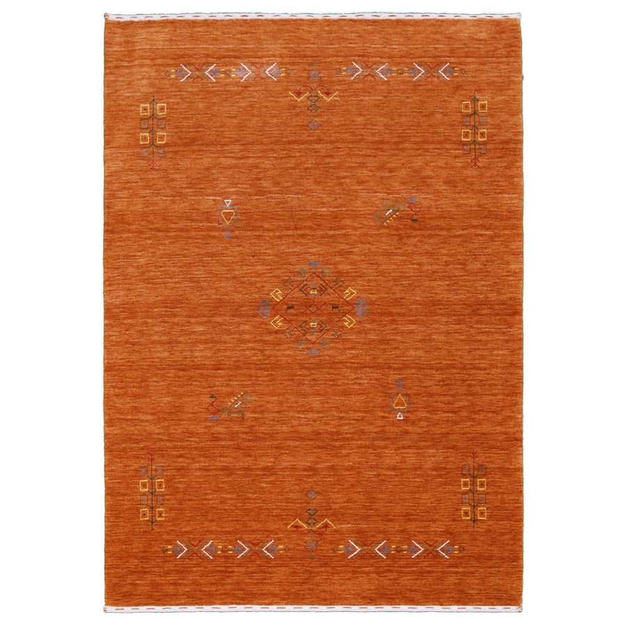 Orange Center Pattern Hand Loomed Wool Area Rug - The Rug Decor