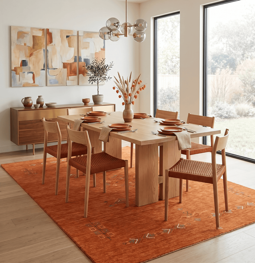 Orange Center Pattern Hand Loomed Wool Area Rug - The Rug Decor