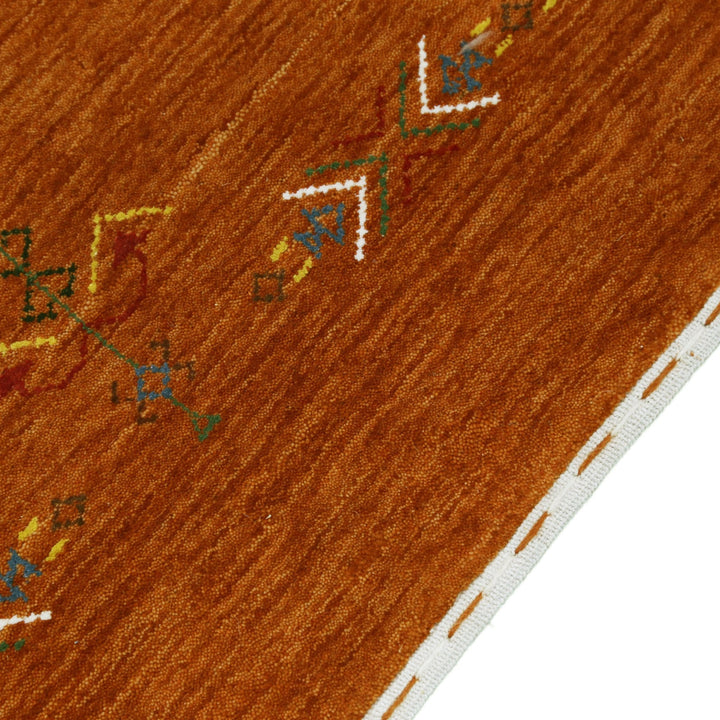 Orange Center Pattern Hand Loomed Wool Area Rug - The Rug Decor