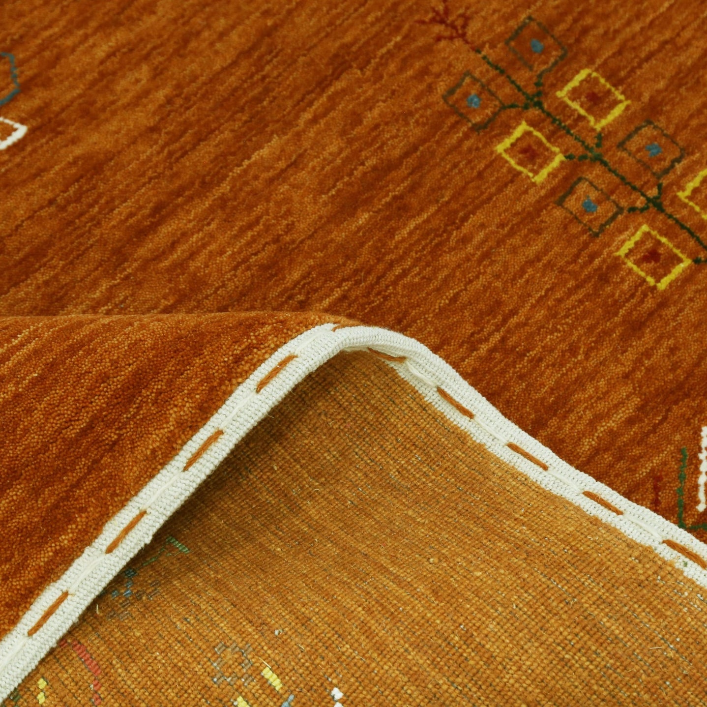 Orange Center Pattern Hand Loomed Wool Area Rug - The Rug Decor