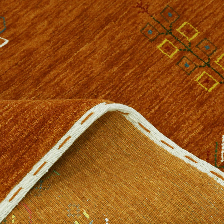 Orange Center Pattern Hand Loomed Wool Area Rug - The Rug Decor