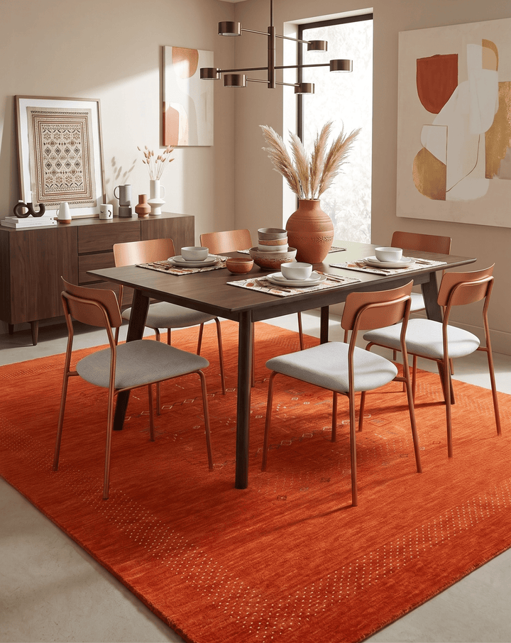 Orange Contemporary Center Pattern Hand Loomed Wool Rug - The Rug Decor