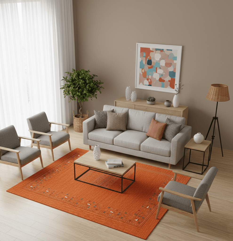 Orange Contemporary Design Hand Loomed Wool Area Rug - The Rug Decor