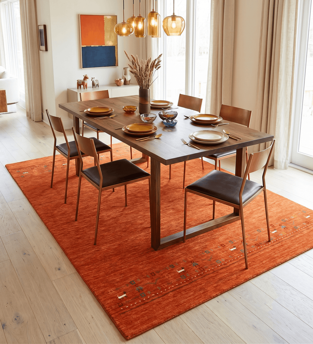 Orange Contemporary Design Hand Loomed Wool Area Rug - The Rug Decor