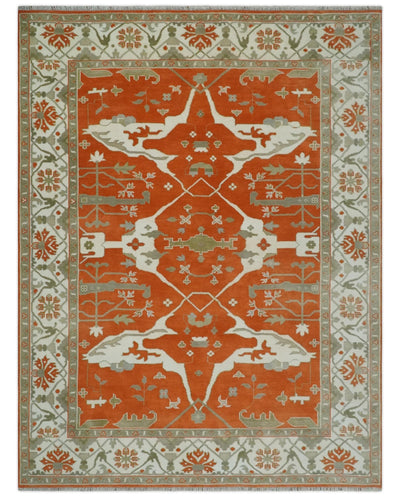 Orange, Ivory and Olive Hand knotted Oriental Oushak Multi Size wool Area Rug - The Rug Decor