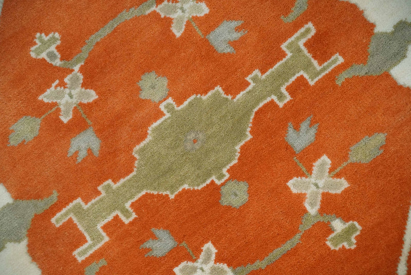 Orange, Ivory and Olive Hand knotted Oriental Oushak Multi Size wool Area Rug - The Rug Decor