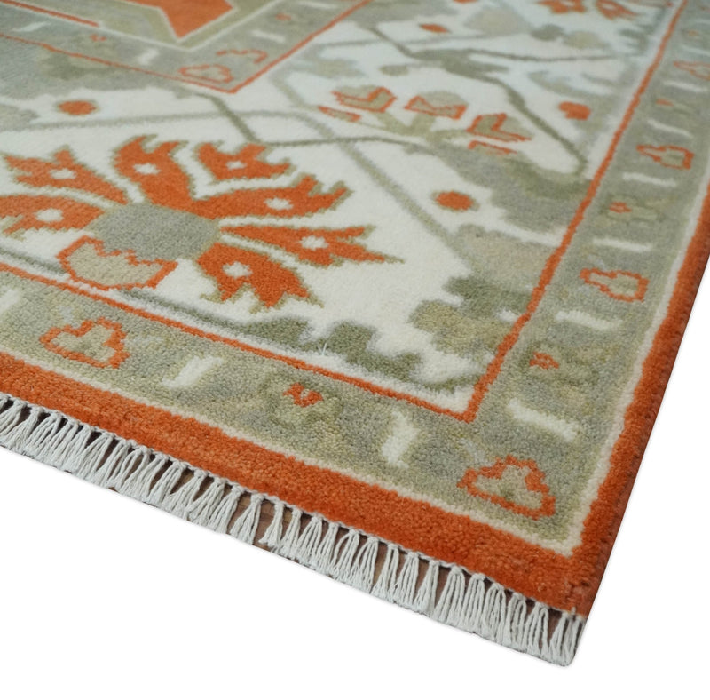 Orange, Ivory and Olive Hand knotted Oriental Oushak Multi Size wool Area Rug - The Rug Decor