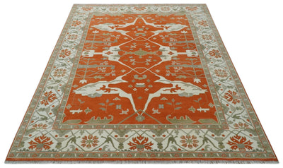 Orange, Ivory and Olive Hand knotted Oriental Oushak Multi Size wool Area Rug - The Rug Decor