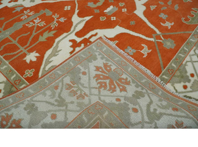 Orange, Ivory and Olive Hand knotted Oriental Oushak Multi Size wool Area Rug - The Rug Decor