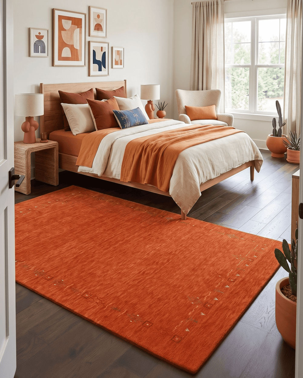 Orange Modern Geometrical Tribal Border Hand Loomed Wool Area Rug - The Rug Decor