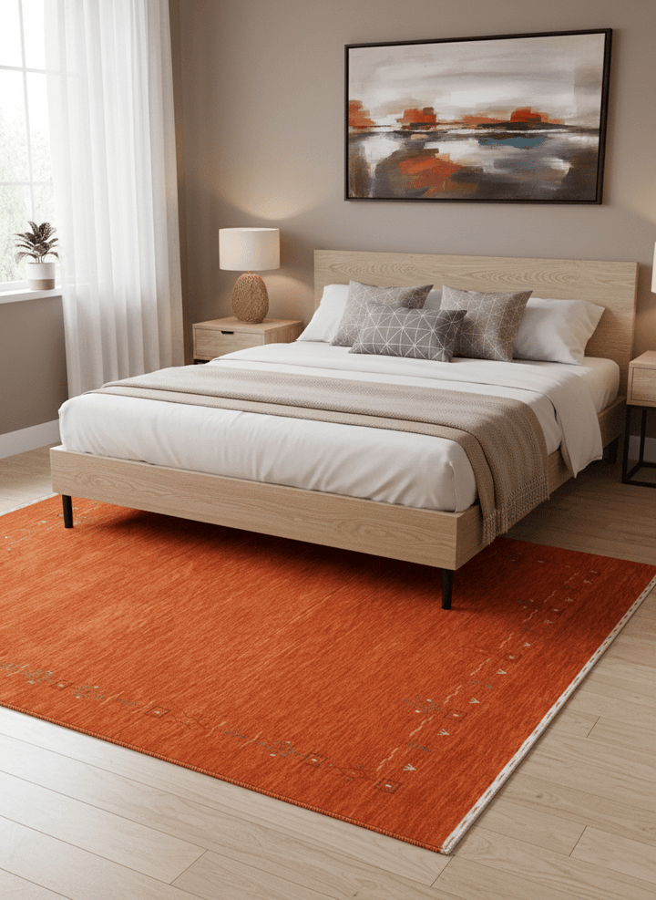 Orange Modern Geometrical Tribal Border Hand Loomed Wool Area Rug - The Rug Decor