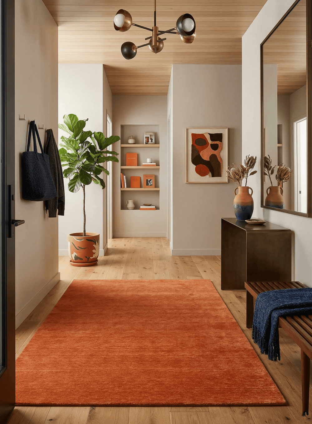 Orange Modern Solid Design Hand Loomed Wool Area Rug - The Rug Decor