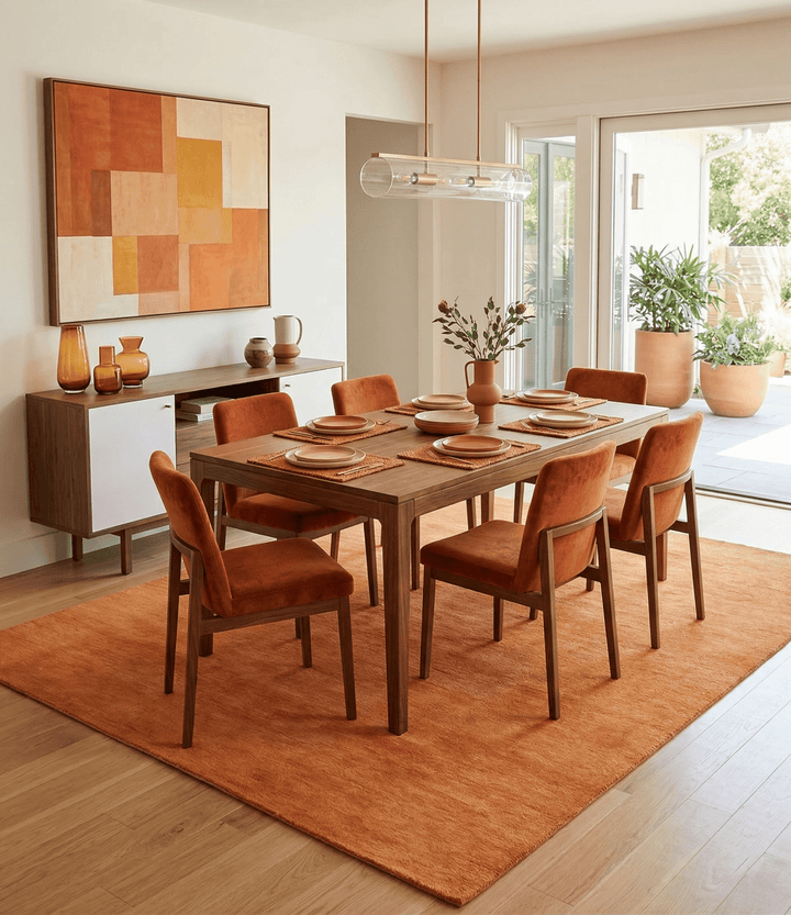 Orange Rust Solid Woolen Hand Tufted 8x10 contemporary area Rug - The Rug Decor