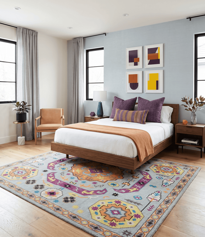 Orange, Silver and Mustard Traditional Mamluk Design Medallion Multi Size wool Area Rug - The Rug Decor