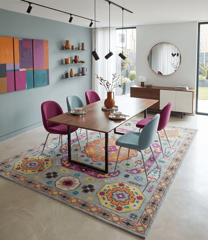 Orange, Silver and Mustard Traditional Mamluk Design Medallion Multi Size wool Area Rug - The Rug Decor