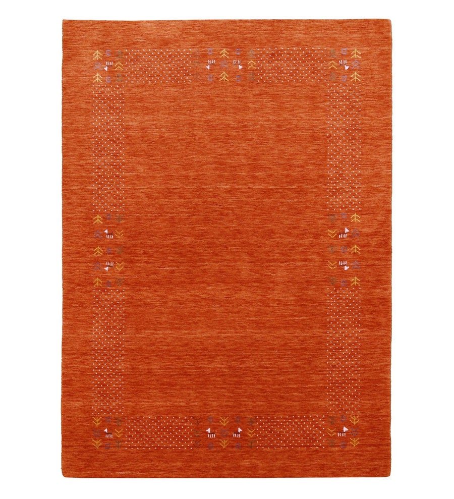 Orange Solid ground with Border Pattern Loomed Wool Area Rug - The Rug Decor