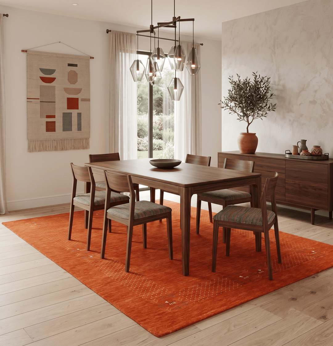 Orange Solid ground with Border Pattern Loomed Wool Area Rug - The Rug Decor