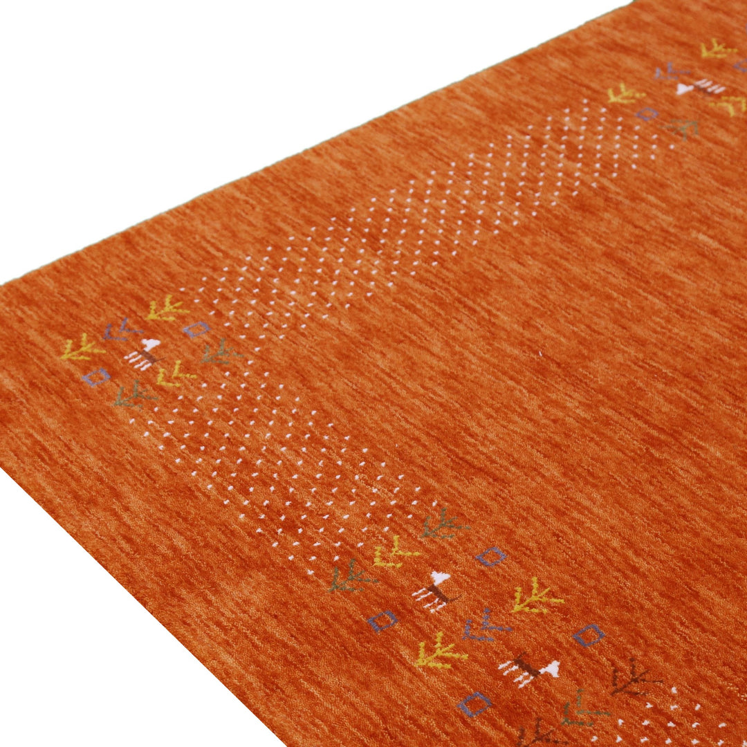 Orange Solid ground with Border Pattern Loomed Wool Area Rug - The Rug Decor