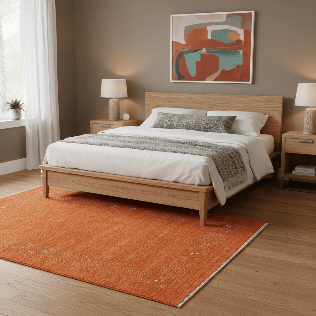 Orange Solid ground with Border Pattern Loomed Wool Area Rug - The Rug Decor