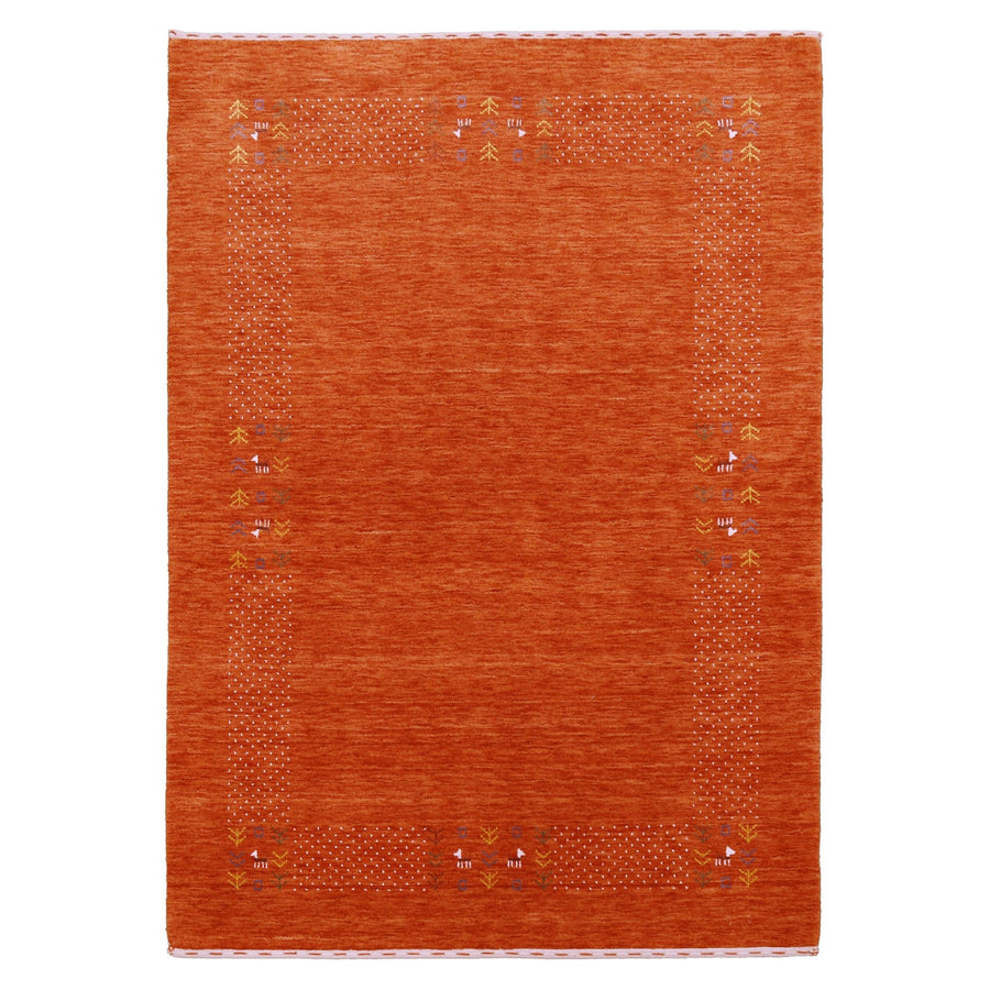 Orange Solid ground with Border Pattern Loomed Wool Area Rug - The Rug Decor