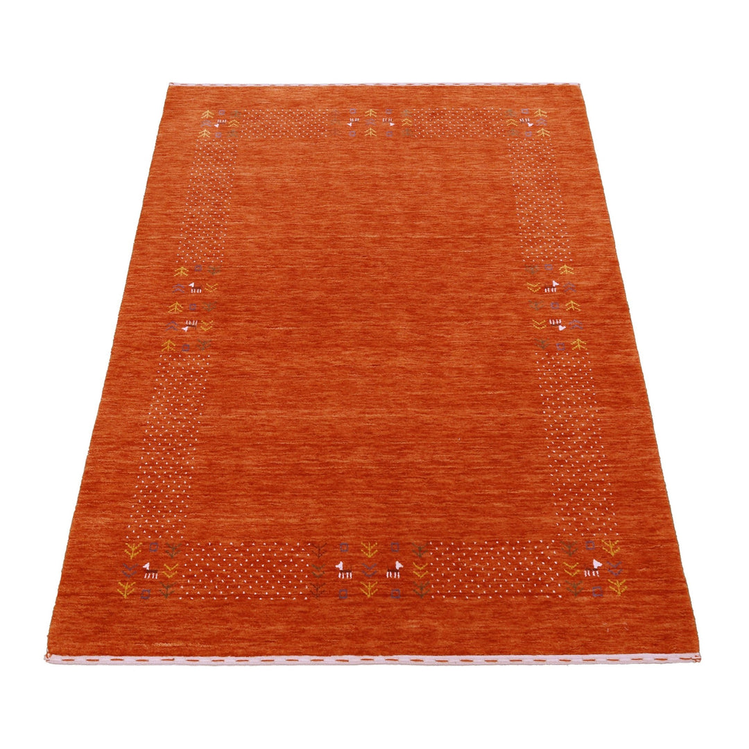 Orange Solid ground with Border Pattern Loomed Wool Area Rug - The Rug Decor