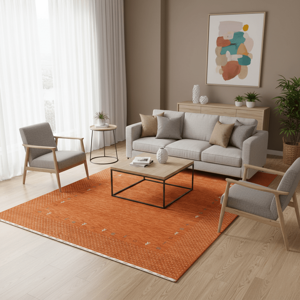 Orange Tribal Gabbeh Border Design Hand Loomed Wool Area Rug - The Rug Decor