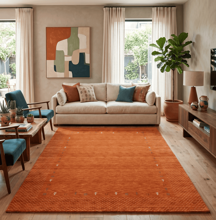 Orange Tribal Gabbeh Border Design Hand Loomed Wool Area Rug - The Rug Decor