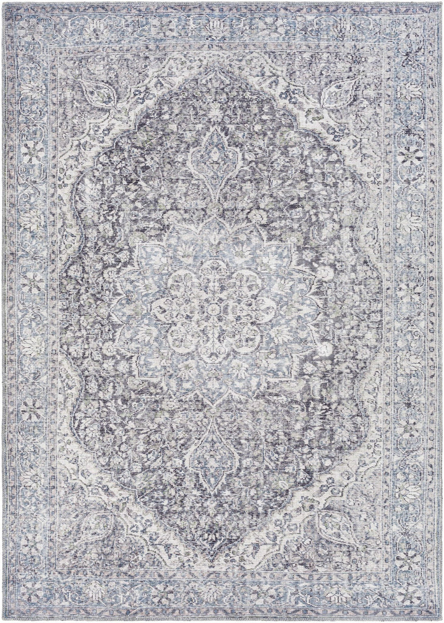 Oriental Medallion Beige, Blue and Violet Multi size Low pile Area Rug - The Rug Decor