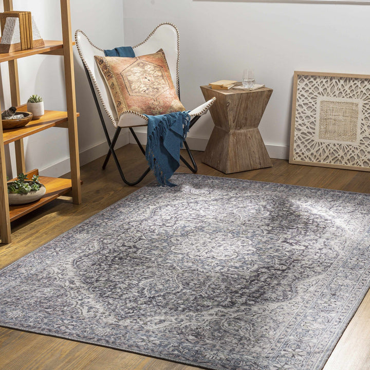 Oriental Medallion Beige, Blue and Violet Multi size Low pile Area Rug - The Rug Decor