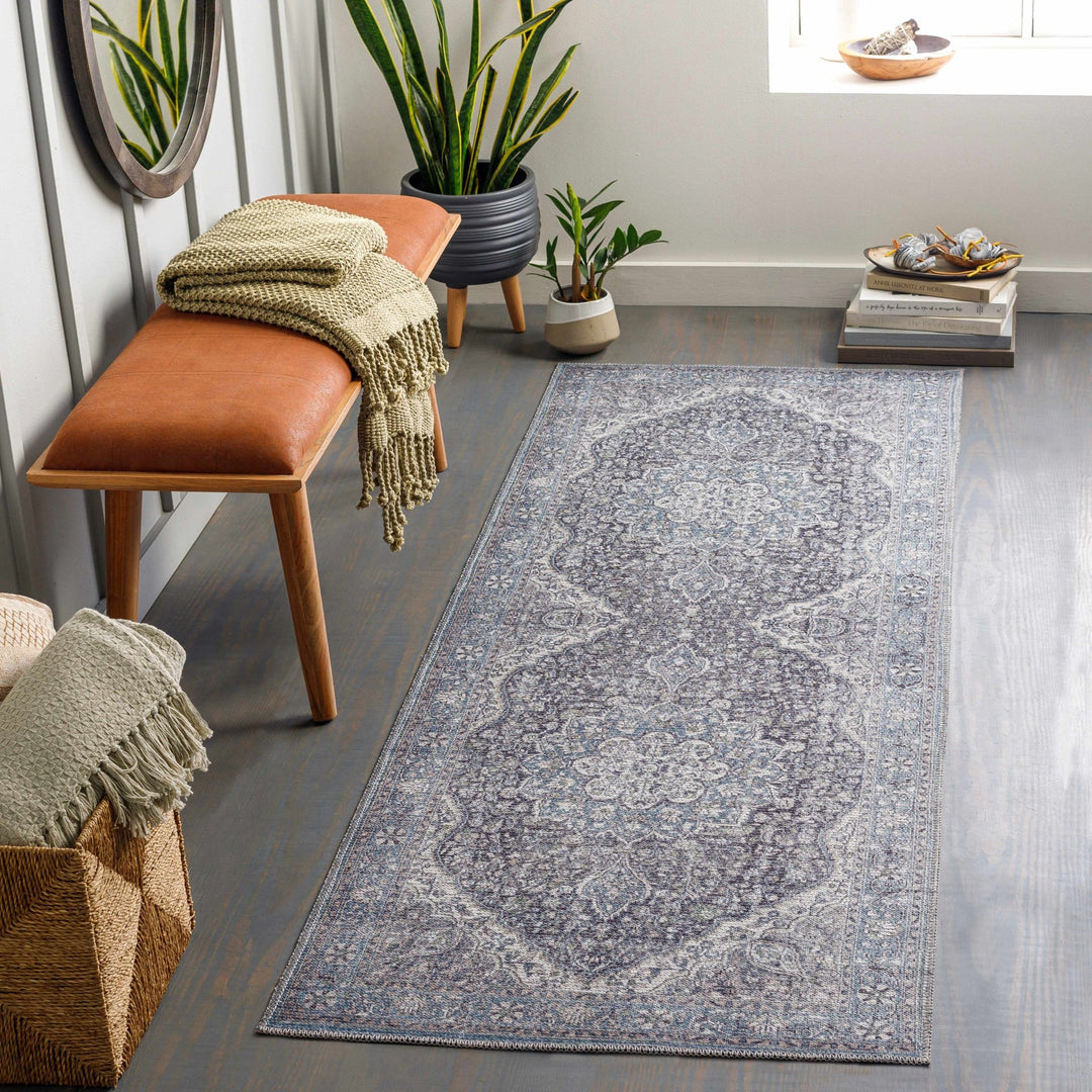 Oriental Medallion Beige, Blue and Violet Multi size Low pile Area Rug - The Rug Decor