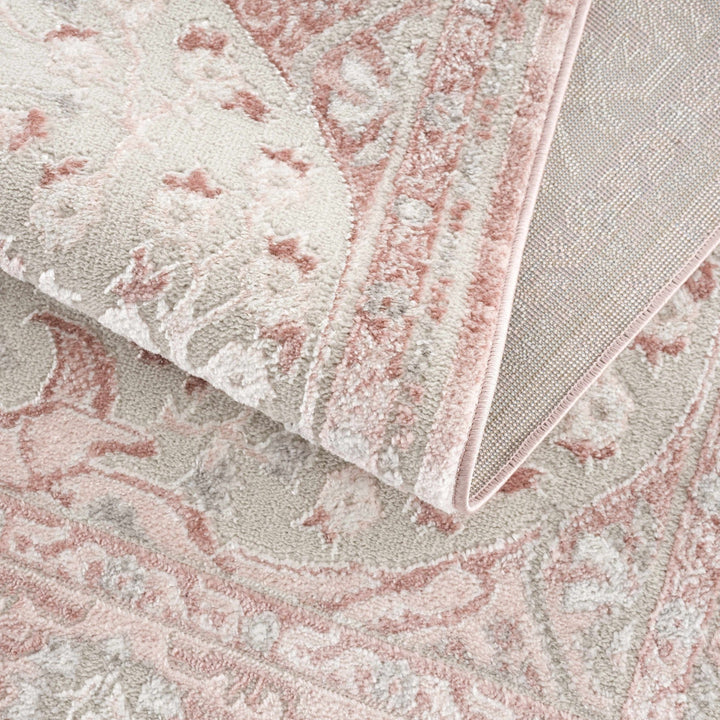 Oriental Medallion Design Light Pink and Beige high pile Area Rug - The Rug Decor