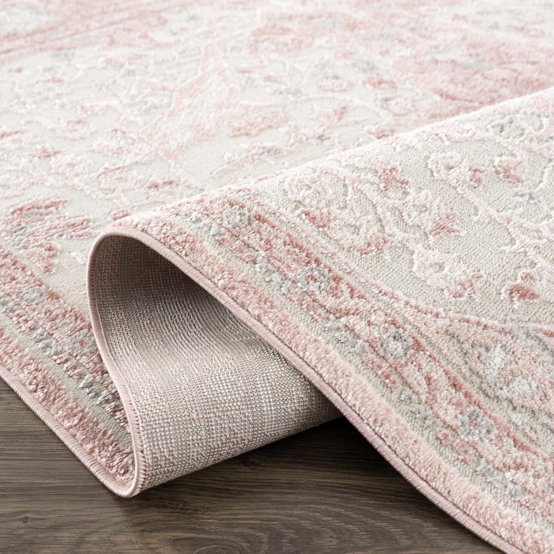 Oriental Medallion Design Light Pink and Beige high pile Area Rug - The Rug Decor
