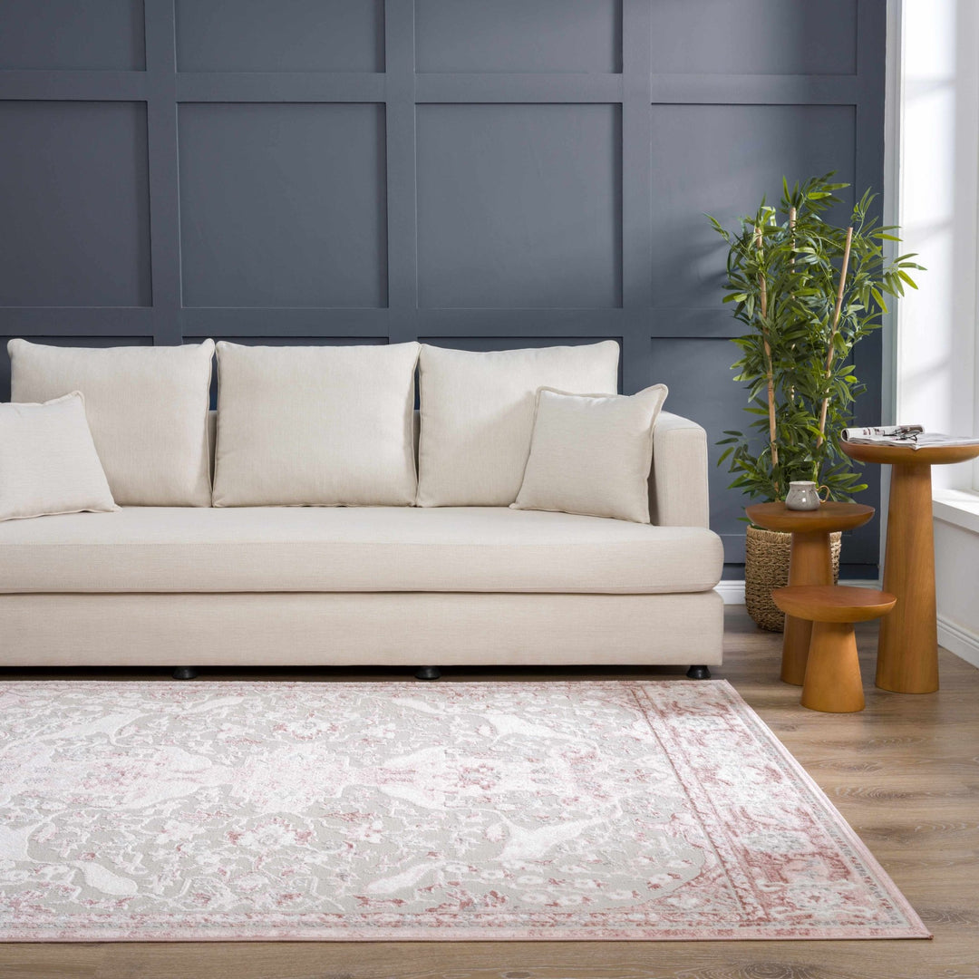 Oriental Medallion Design Light Pink and Beige high pile Area Rug - The Rug Decor