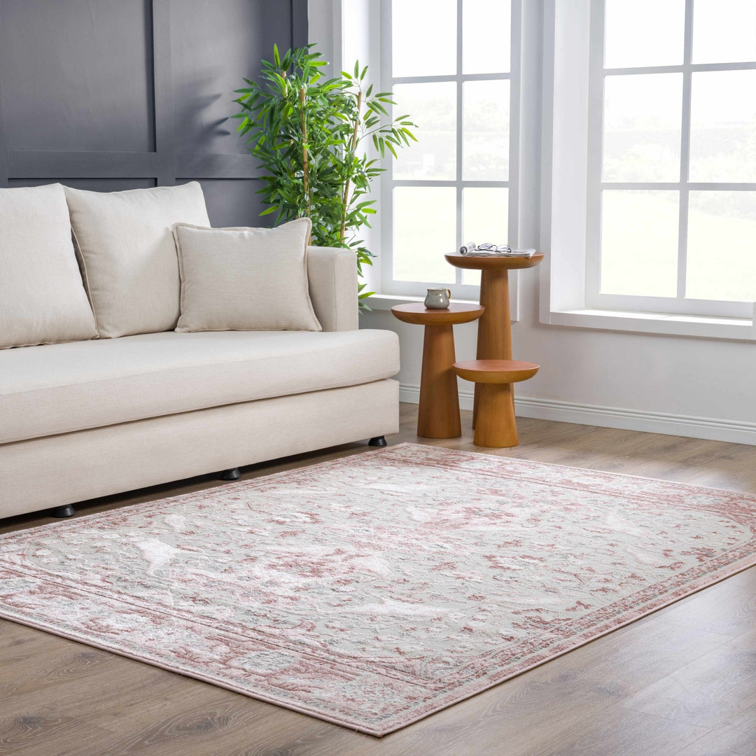 Oriental Medallion Design Light Pink and Beige high pile Area Rug - The Rug Decor
