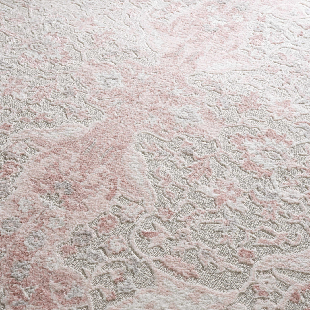 Oriental Medallion Design Light Pink and Beige high pile Area Rug - The Rug Decor