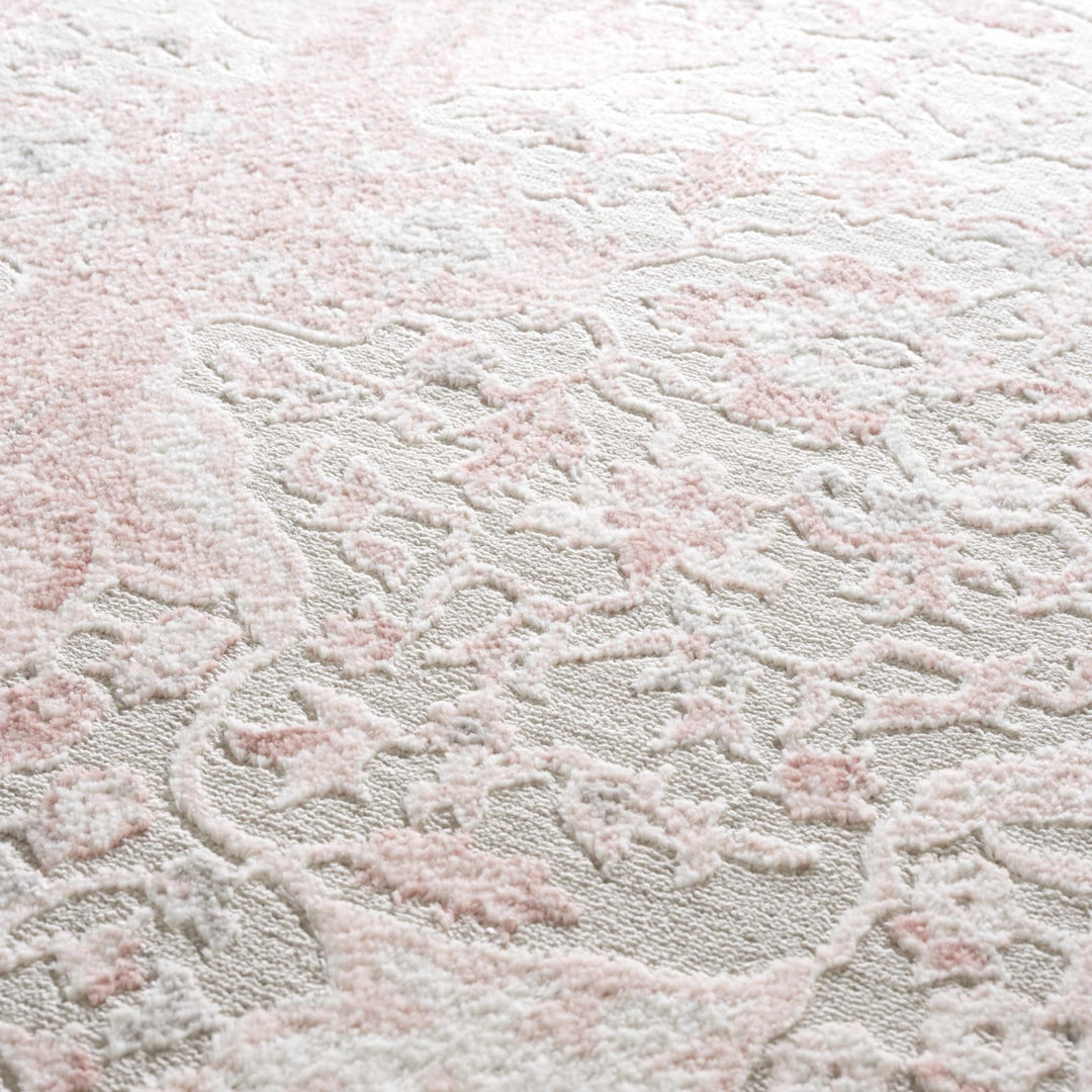 Oriental Medallion Design Light Pink and Beige high pile Area Rug - The Rug Decor