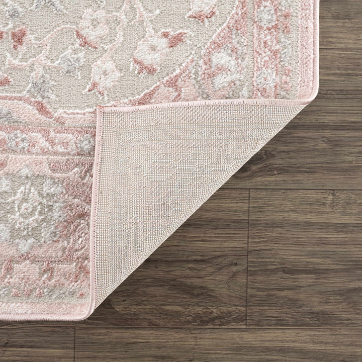 Oriental Medallion Design Light Pink and Beige high pile Area Rug - The Rug Decor