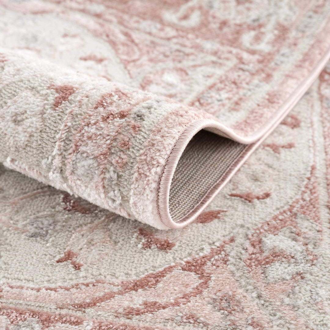 Oriental Medallion Design Light Pink and Beige high pile Area Rug - The Rug Decor