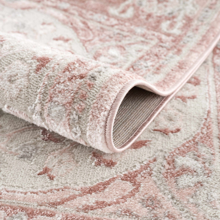 Oriental Medallion Design Light Pink and Beige high pile Area Rug - The Rug Decor