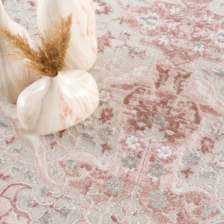 Oriental Medallion Design Light Pink and Beige high pile Area Rug - The Rug Decor