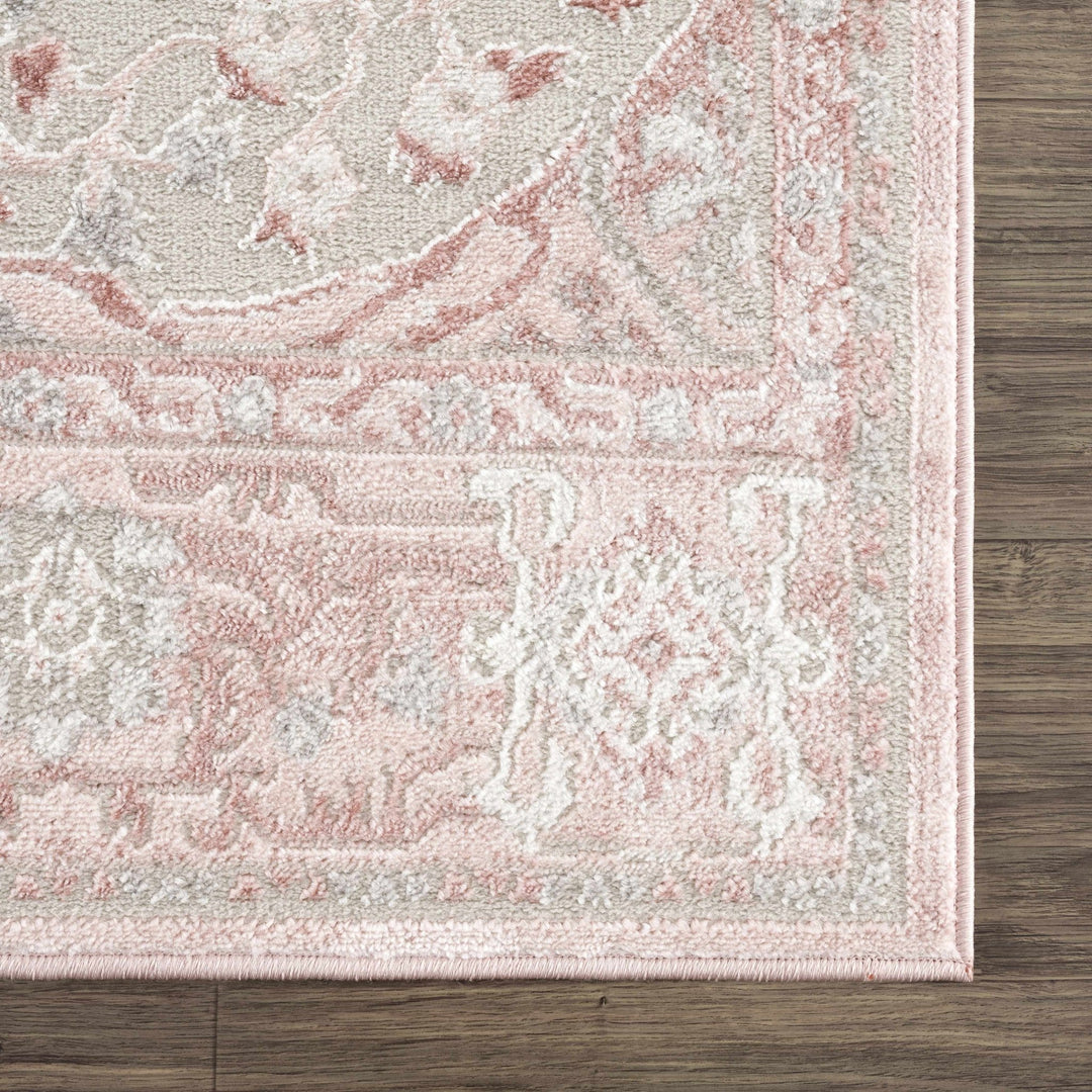 Oriental Medallion Design Light Pink and Beige high pile Area Rug - The Rug Decor