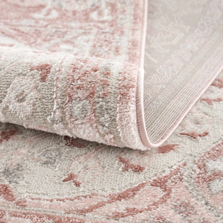 Oriental Medallion Design Light Pink and Beige high pile Area Rug - The Rug Decor