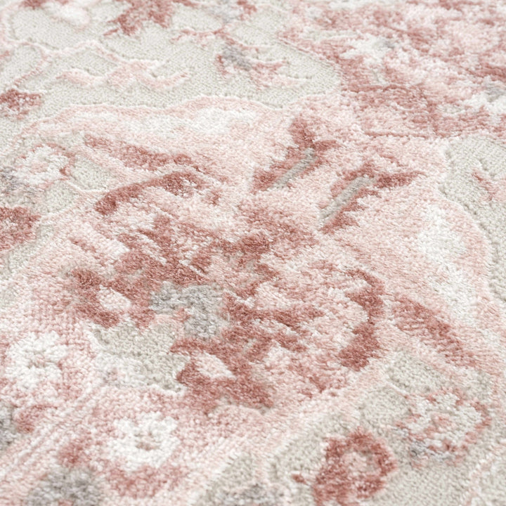 Oriental Medallion Design Light Pink and Beige high pile Area Rug - The Rug Decor
